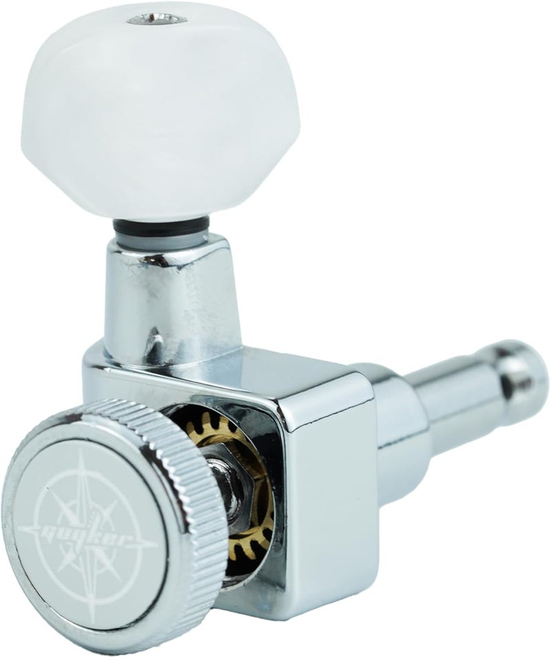 guyker 6 In-line Guitar Locking Tuners – 1:18 Lock String Tuning Key Pegs Machine Heads for Folk Classical Acoustic Electric Guitar - Pearl Buttons, Chrome - Image 5